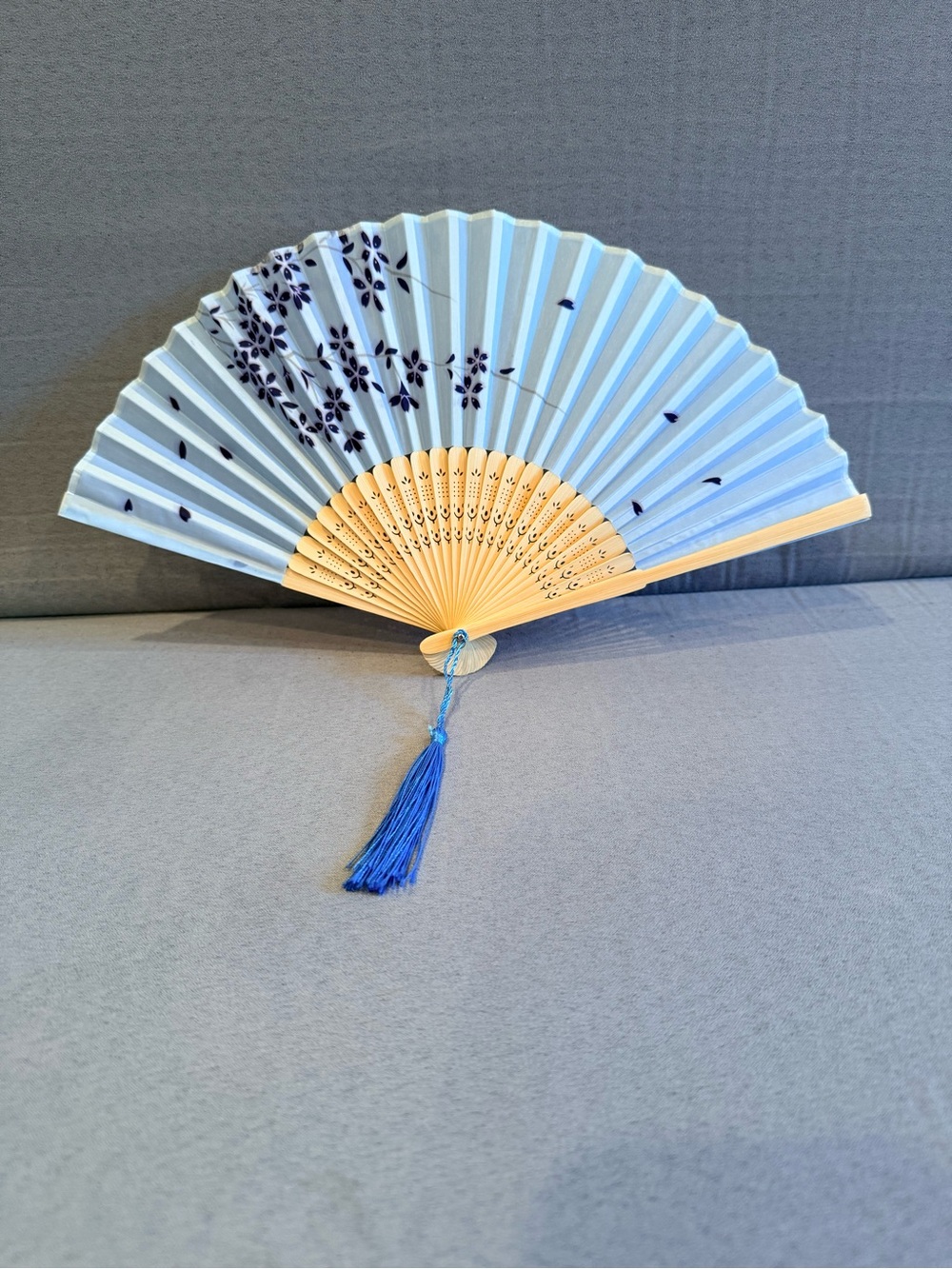 Disney Light Blue Folding Fan with Blue Tassel